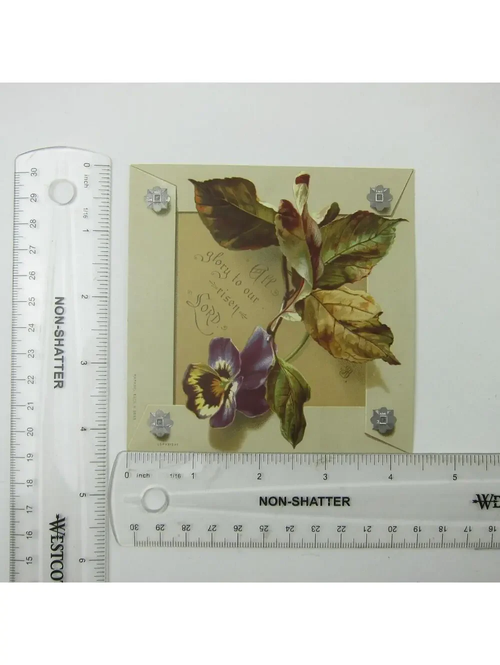 Victorian Greeting Card Easter Purple Yellow Pansy Flower Raphael & Tuck Antique